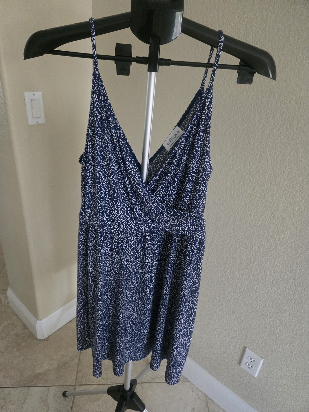Kaileigh Navy Printed Faux-Wrap Spaghetti Strap Dress